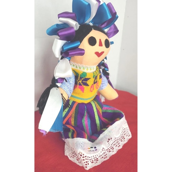 Authentic Mexican Rag Doll Handmade Traditional Rag Doll Marías 9" Purple - Picture 6 of 9